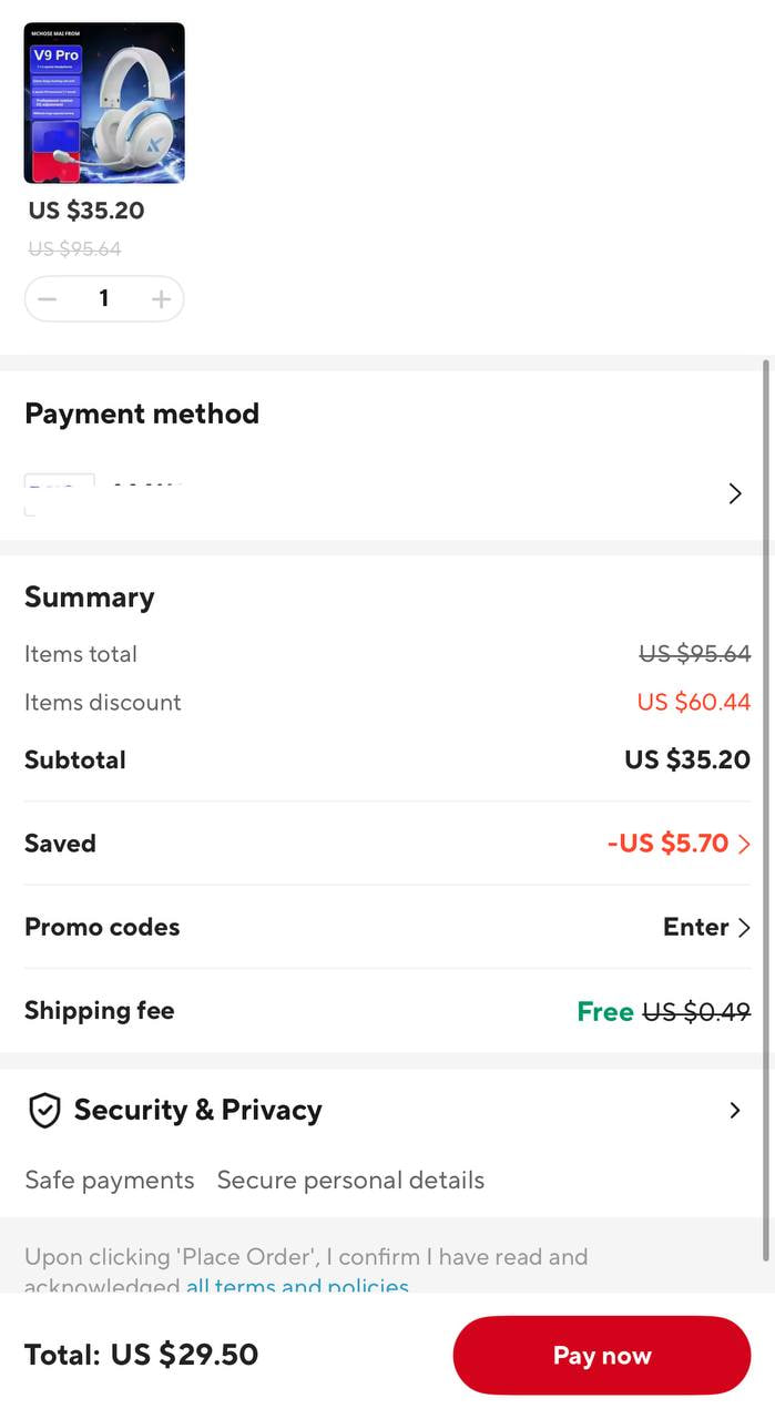 Приклад оформлення MCHOSE V9 Pro на AliExpress зі знижками, купонами та безкоштовною доставкою