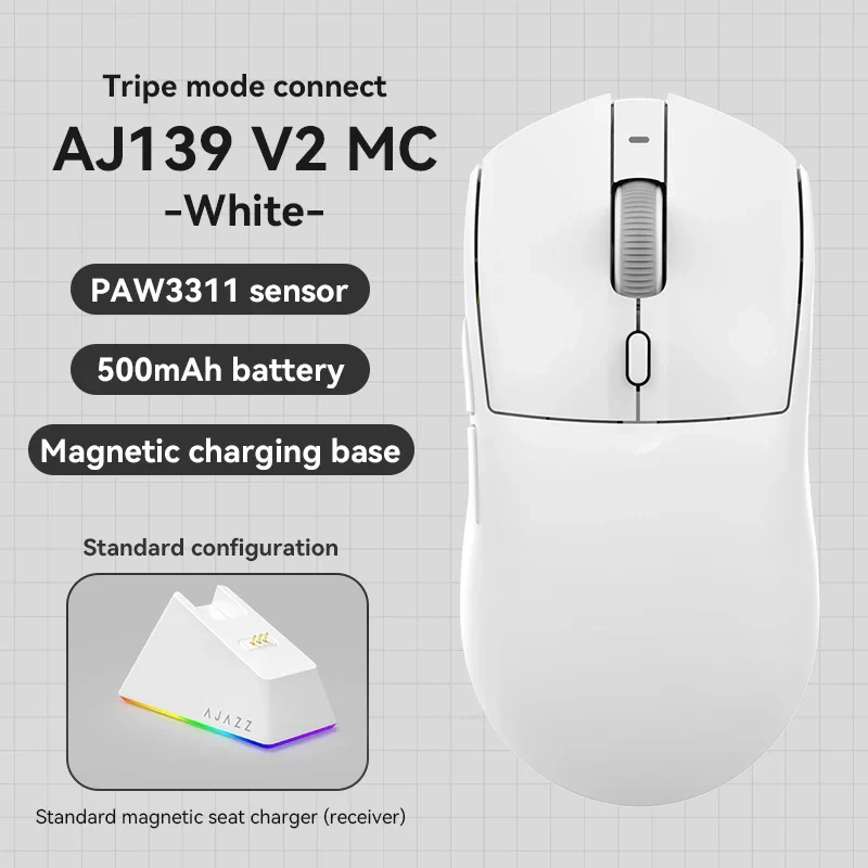 AJAZZ AJ139 V2 MC White беспроводная игровая мышь с док-станцией фото 1