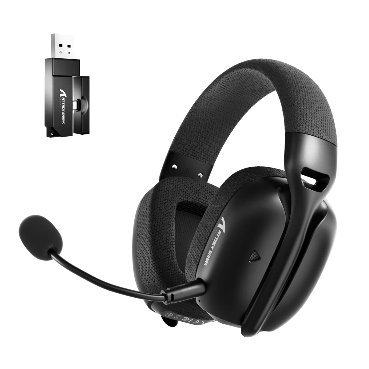 Attack Shark L80PRO Black бездротова ігрова гарнітура на білому фоні - фото 1