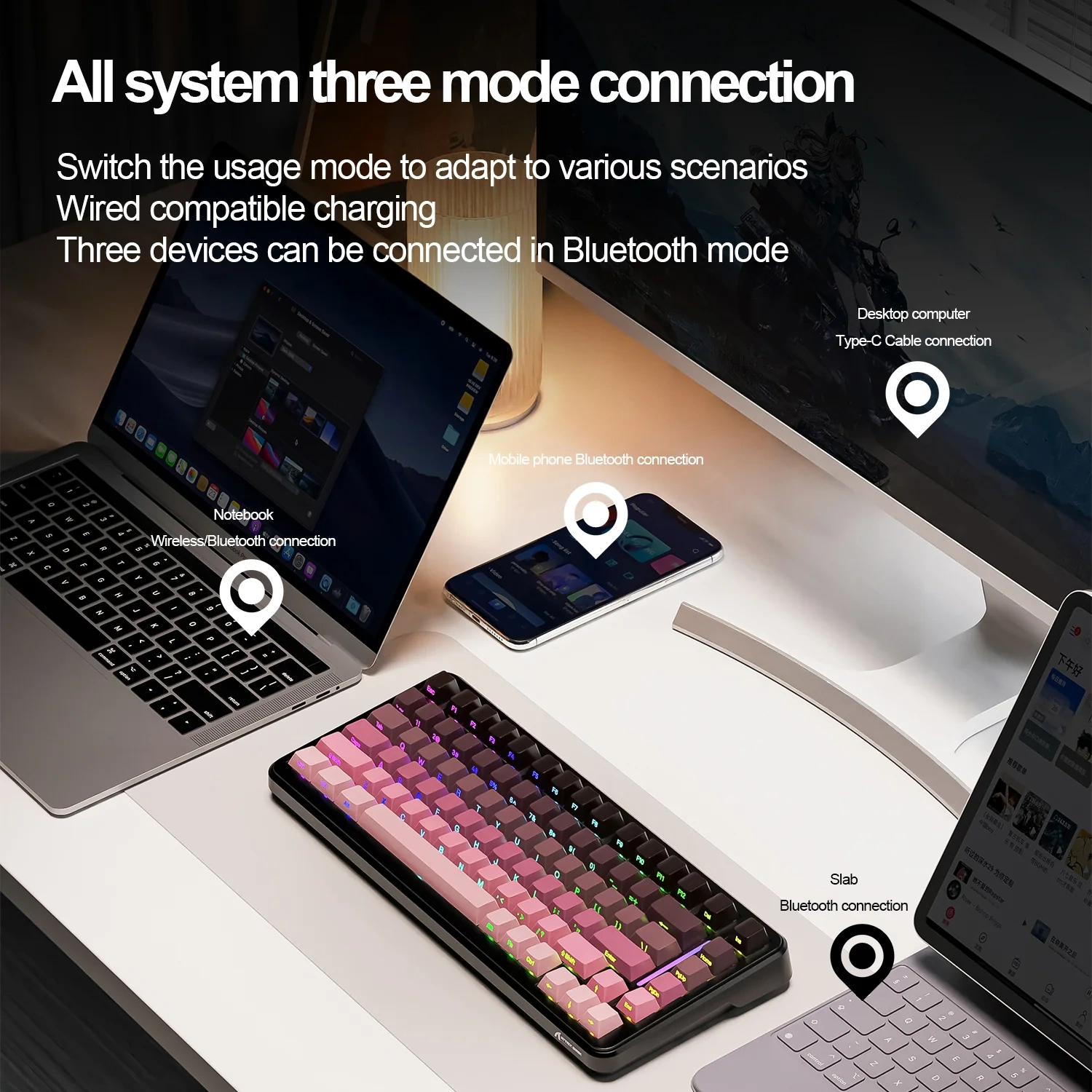 Attack Shark M86 Black бездротова ігрова механічна клавіатура: Bluetooth, 2.4 ГГц і USB-C