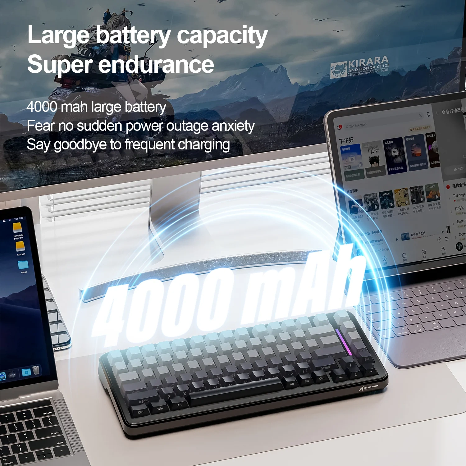 Attack Shark M86 Gradient Black бездротова ігрова механічна клавіатура: акумулятор 4000 mAh
