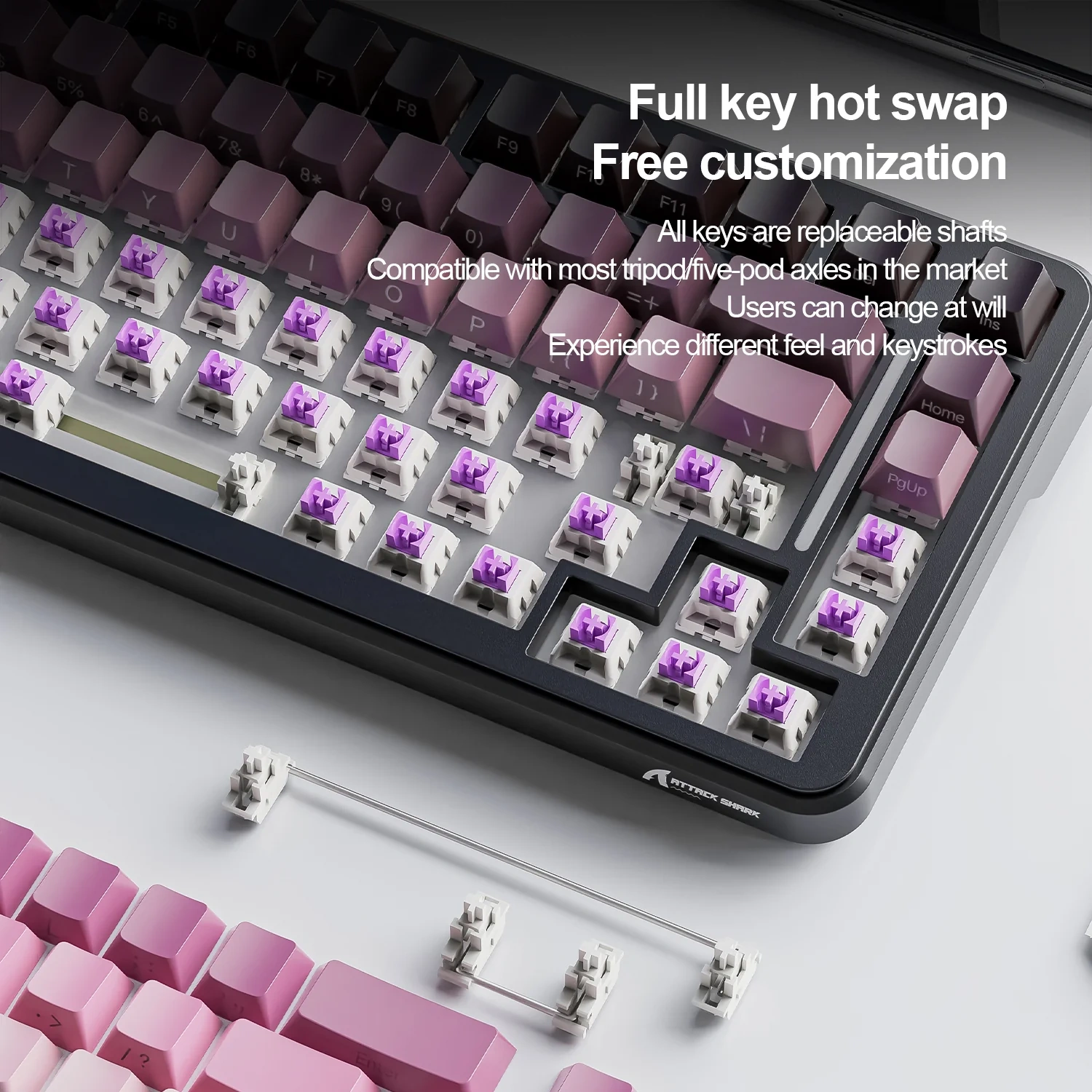 Attack Shark M86 Pink бездротова ігрова механічна клавіатура: hot-swap і gasket-конструкція