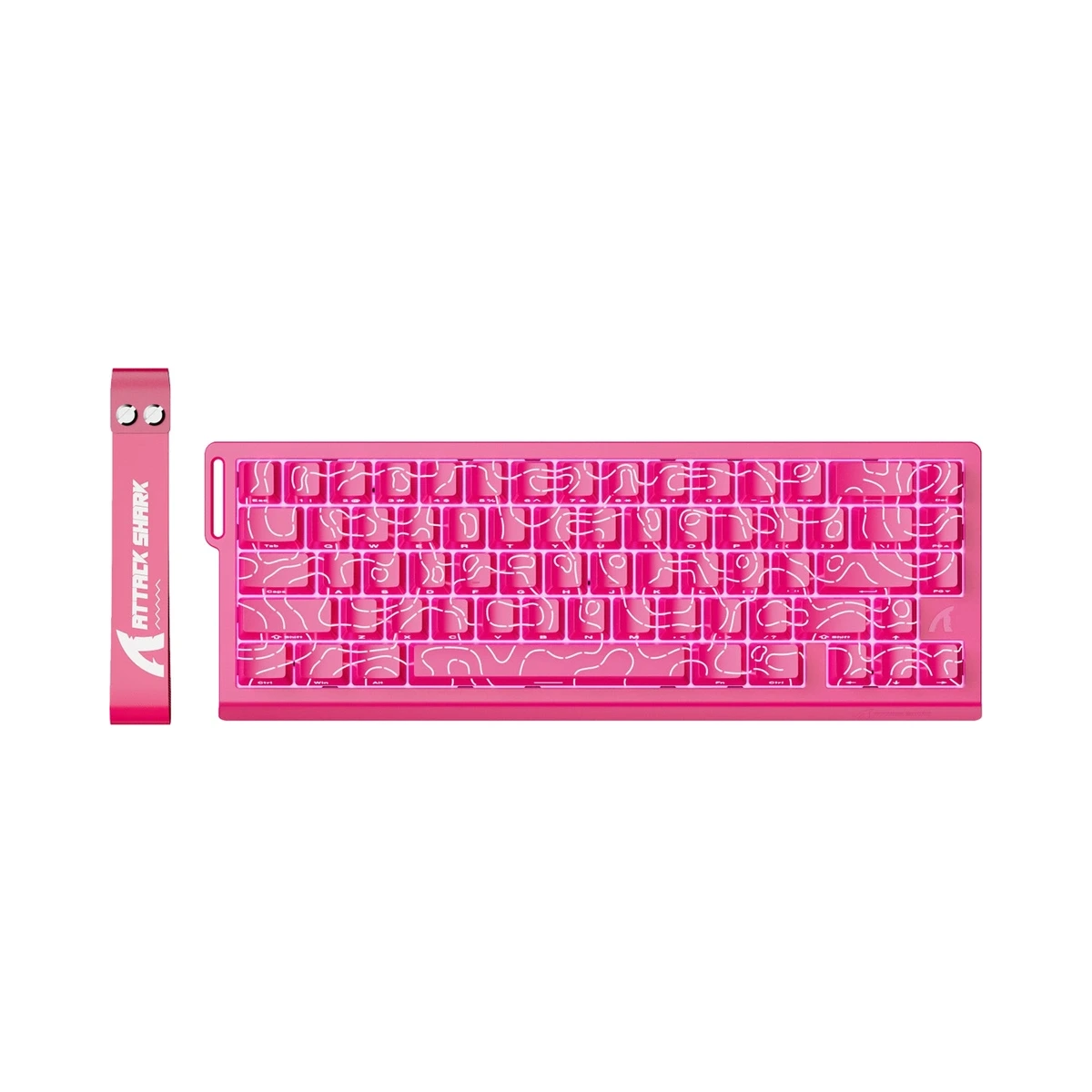 Attack Shark X68 HE Pink Contours магнітна ігрова клавіатура 60% на білому фоні - фото 1