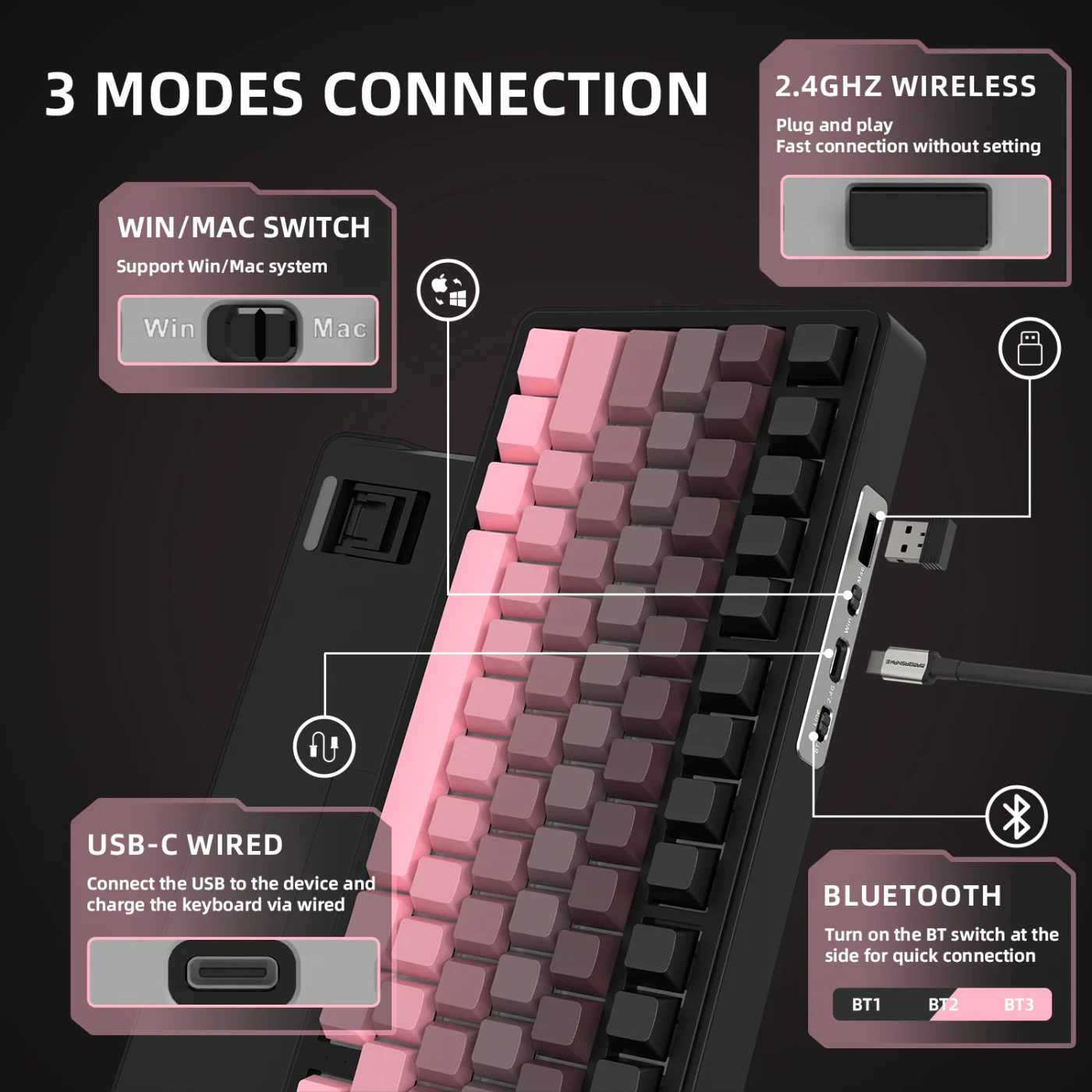 Attack Shark X85 BlackBerry бездротова механічна клавіатура 75%: Бездротова клавіатура X85 для кількох пристроїв