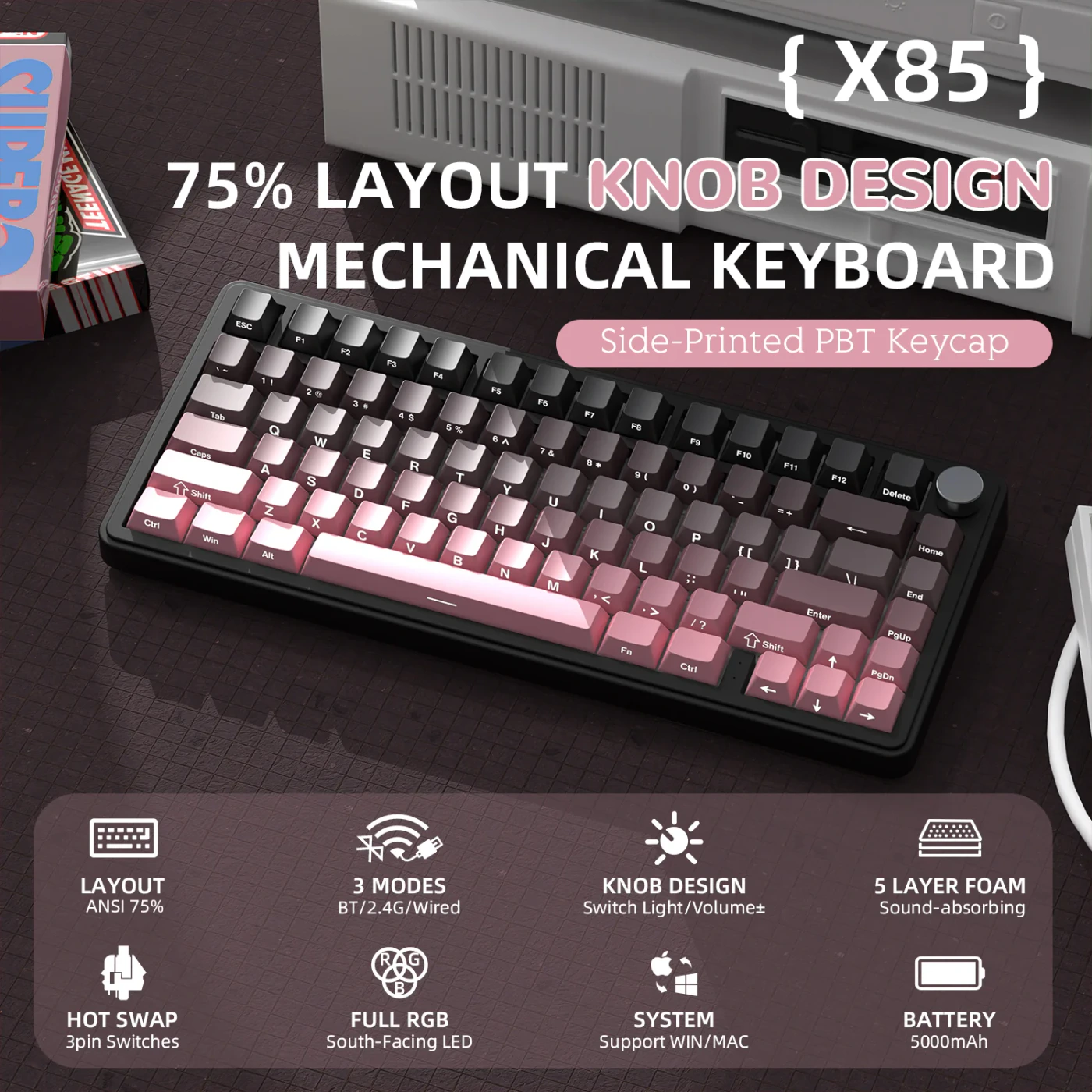 Attack Shark X85 BlackBerry бездротова механічна клавіатура 75%: Attack Shark X85 BlackBerry у компактному 75% форматі
