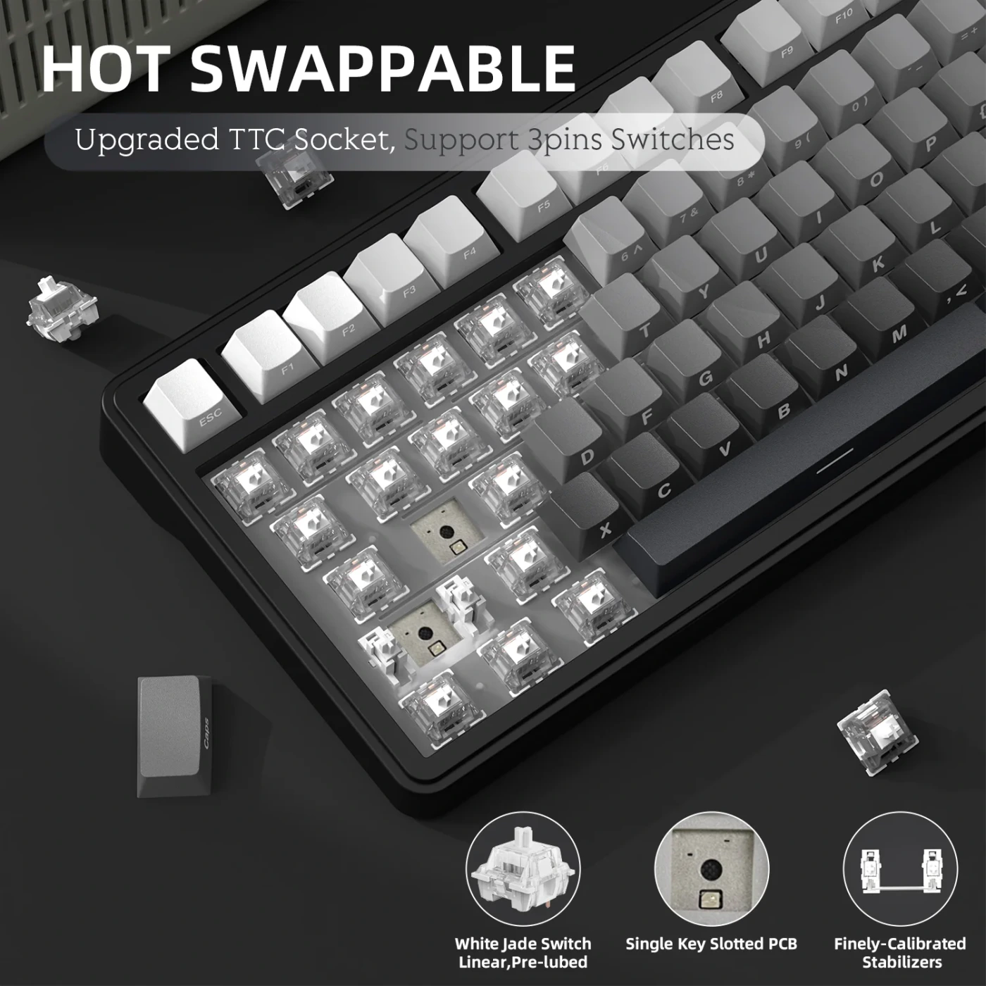 Attack Shark X85 Gradient Black бездротова механічна клавіатура 75%: Hot-swap і Linear White Jade Switch