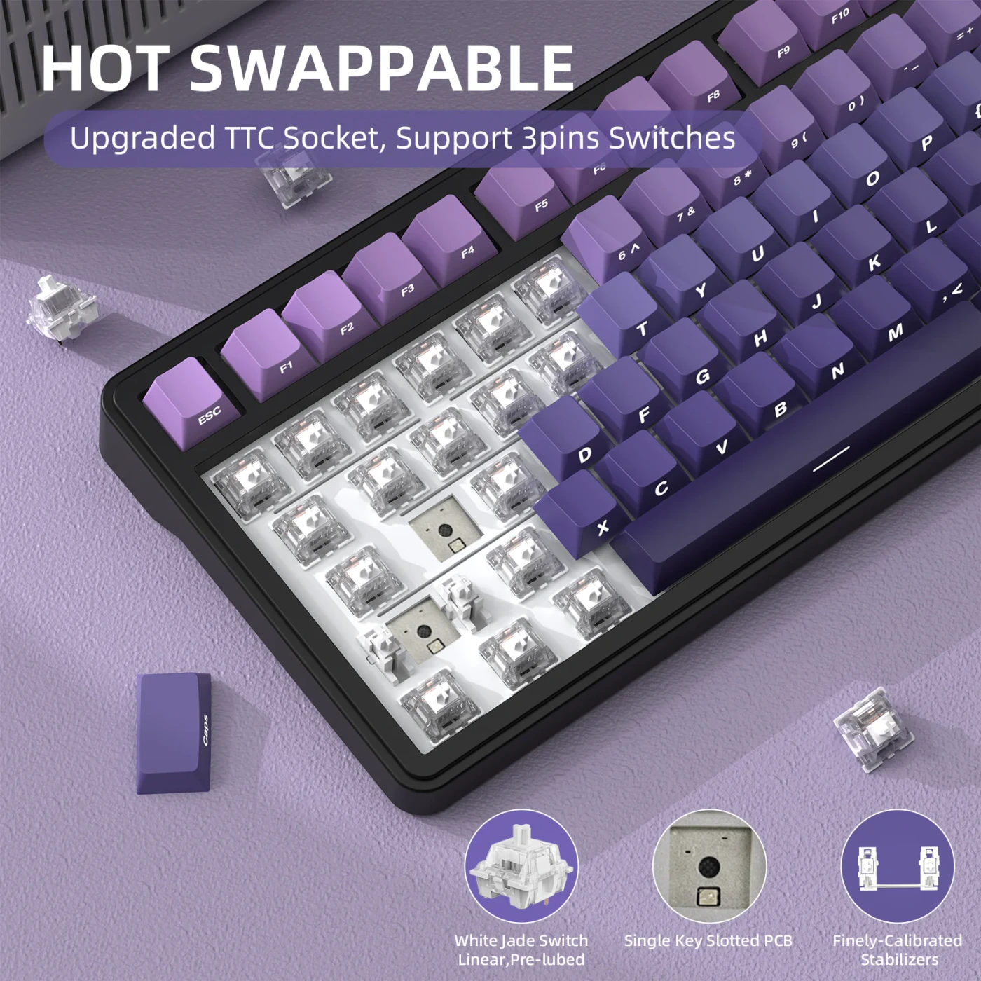 Attack Shark X85 Gradient Purple бездротова механічна клавіатура 75%: Hot-swap і White Jade Switch у X85