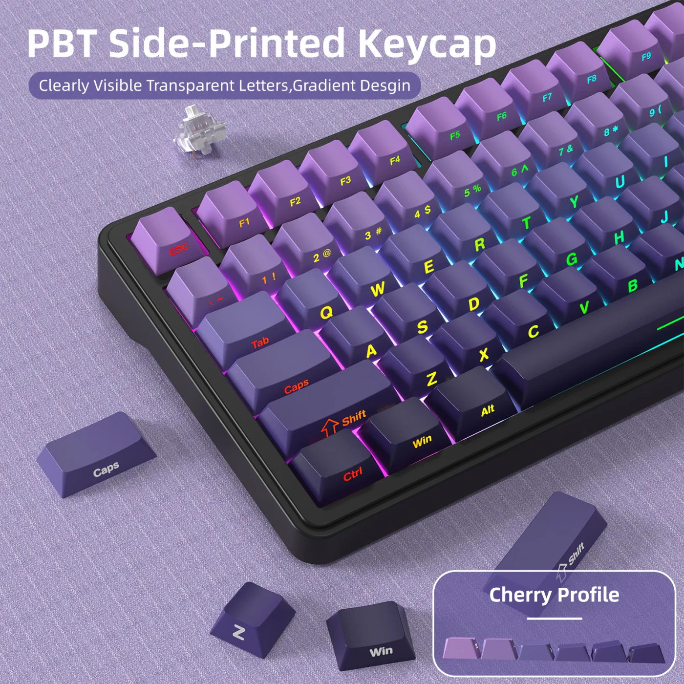 Attack Shark X85 Gradient Purple бездротова механічна клавіатура 75%: PBT кейкапи, бокові символи та RGB