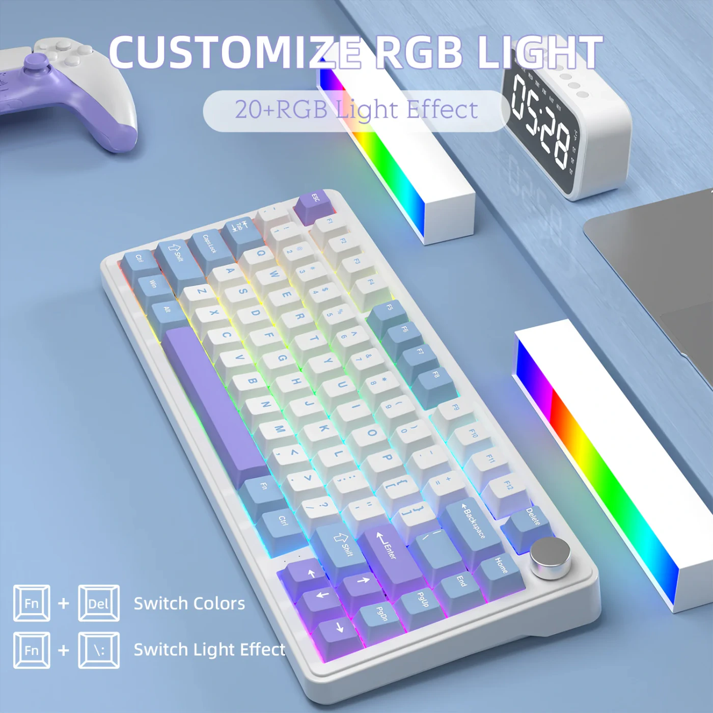 Attack Shark X85 White Purple бездротова механічна клавіатура 75%: Hot-swap для простого апгрейду X85