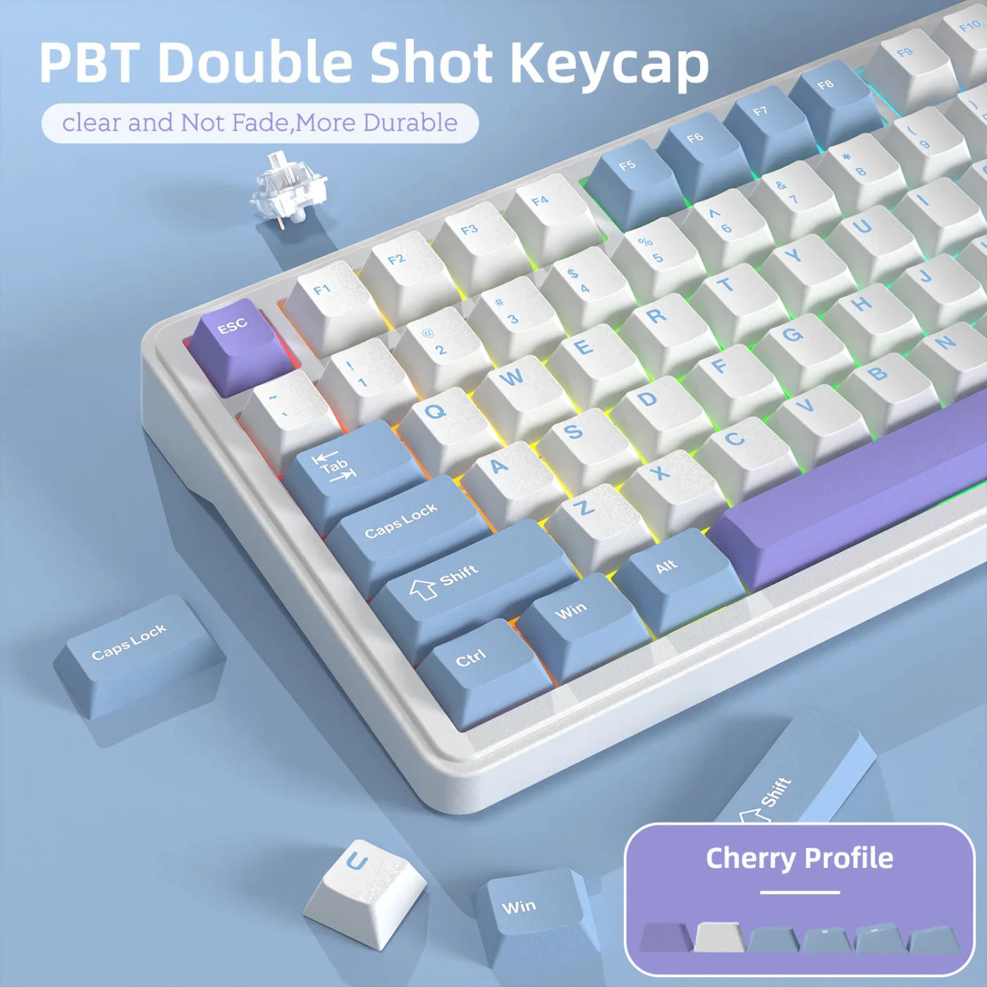 Attack Shark X85 White Purple бездротова механічна клавіатура 75%: PBT side-print кейкапи та RGB