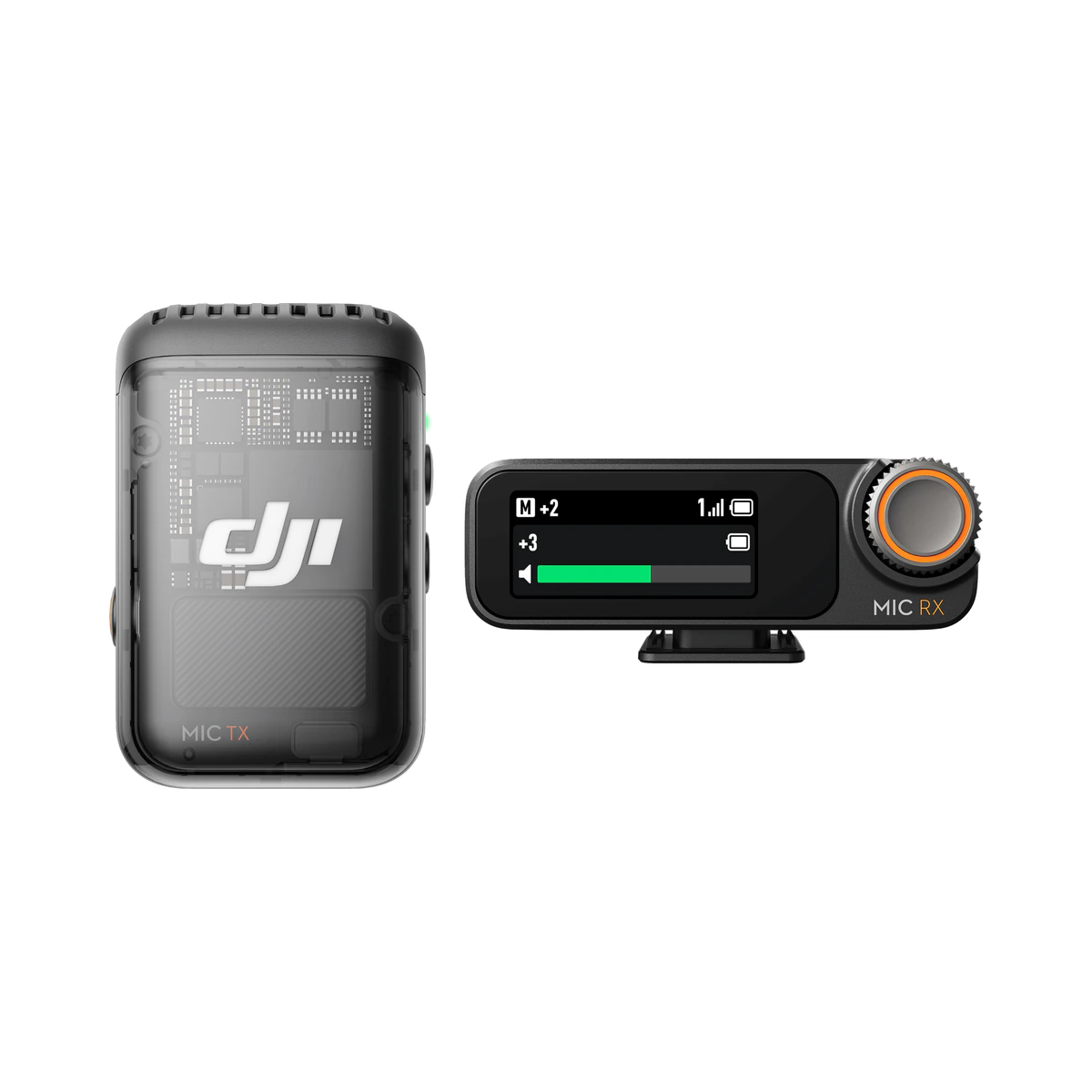 DJI Mic 2 (1 TX + 1 RX) бездротова мікрофонна система на білому фоні