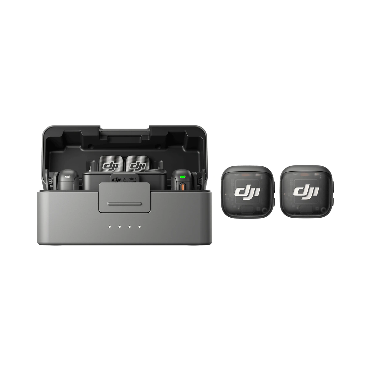 DJI Mic 3 (4 TX + 1 RX + Charging Case) бездротова мікрофонна система на білому фоні