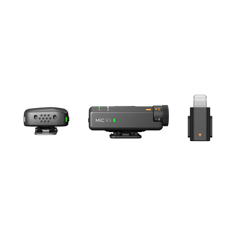 DJI Mic Mini (1 TX + 1 RX + Lightning) бездротова мікрофонна система на білому фоні