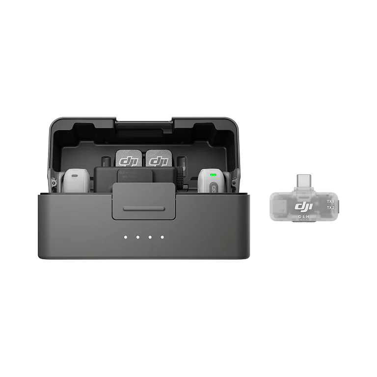 DJI Mic Mini 2 (2 TX + 1 RX + Charging Case + Mobile Receiver) бездротова мікрофонна система на білому фоні