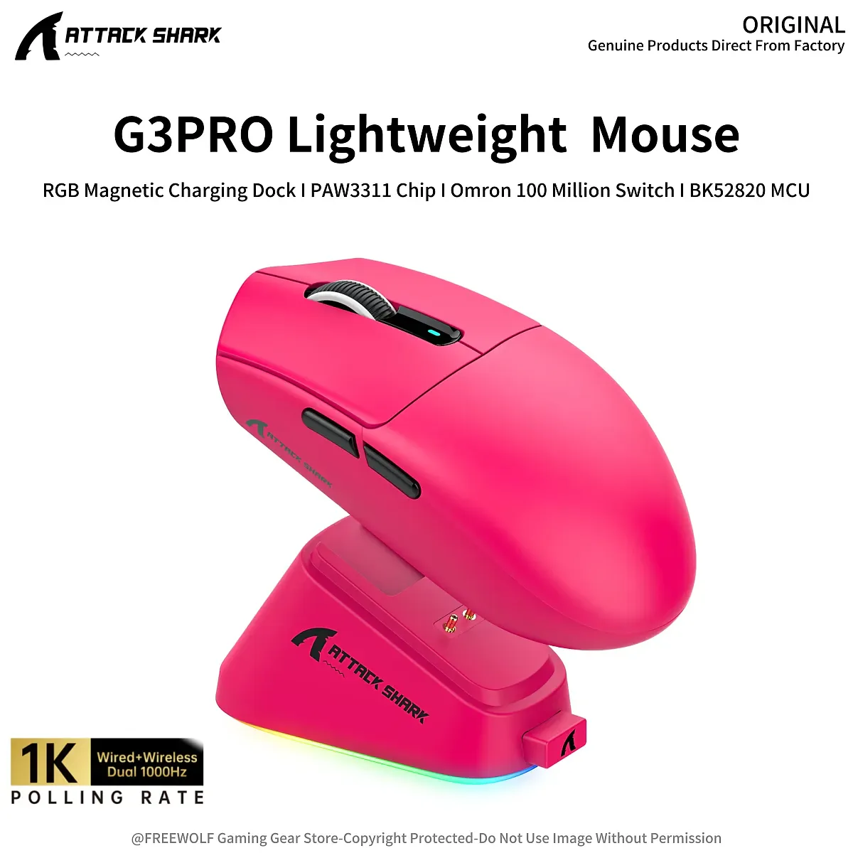 ATTACK SHARK G3PRO Wireless Mouse with RGB Charging Dock — image 1