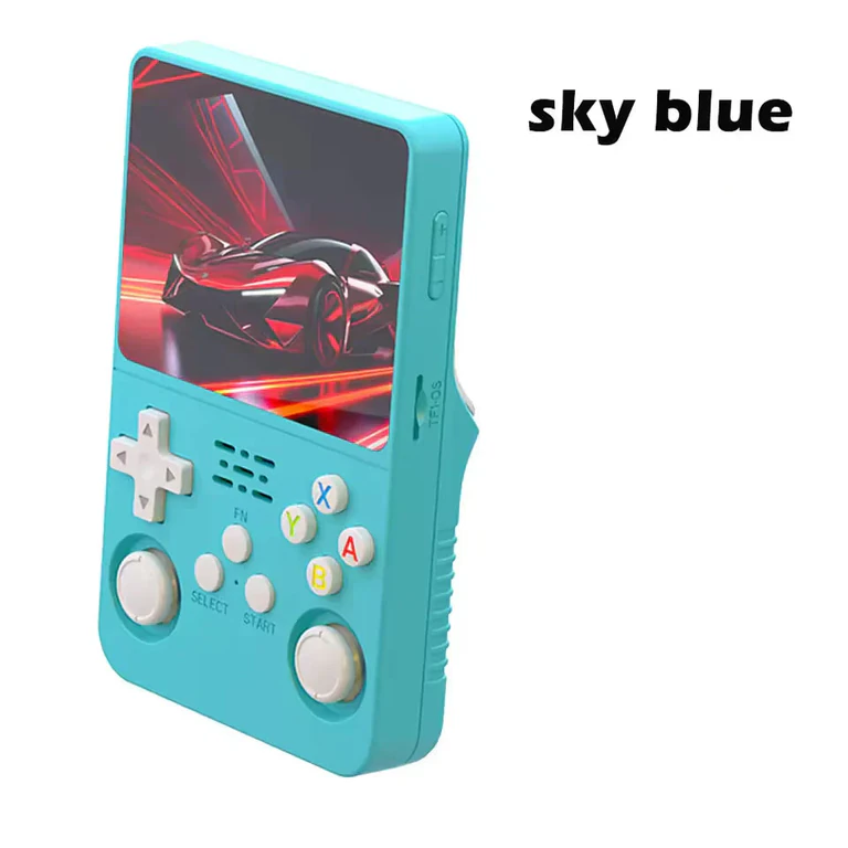 R36S Sky Blue портативная ретро-консоль на белом фоне
