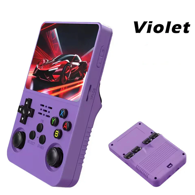 R36S Violet портативная ретро-консоль на белом фоне
